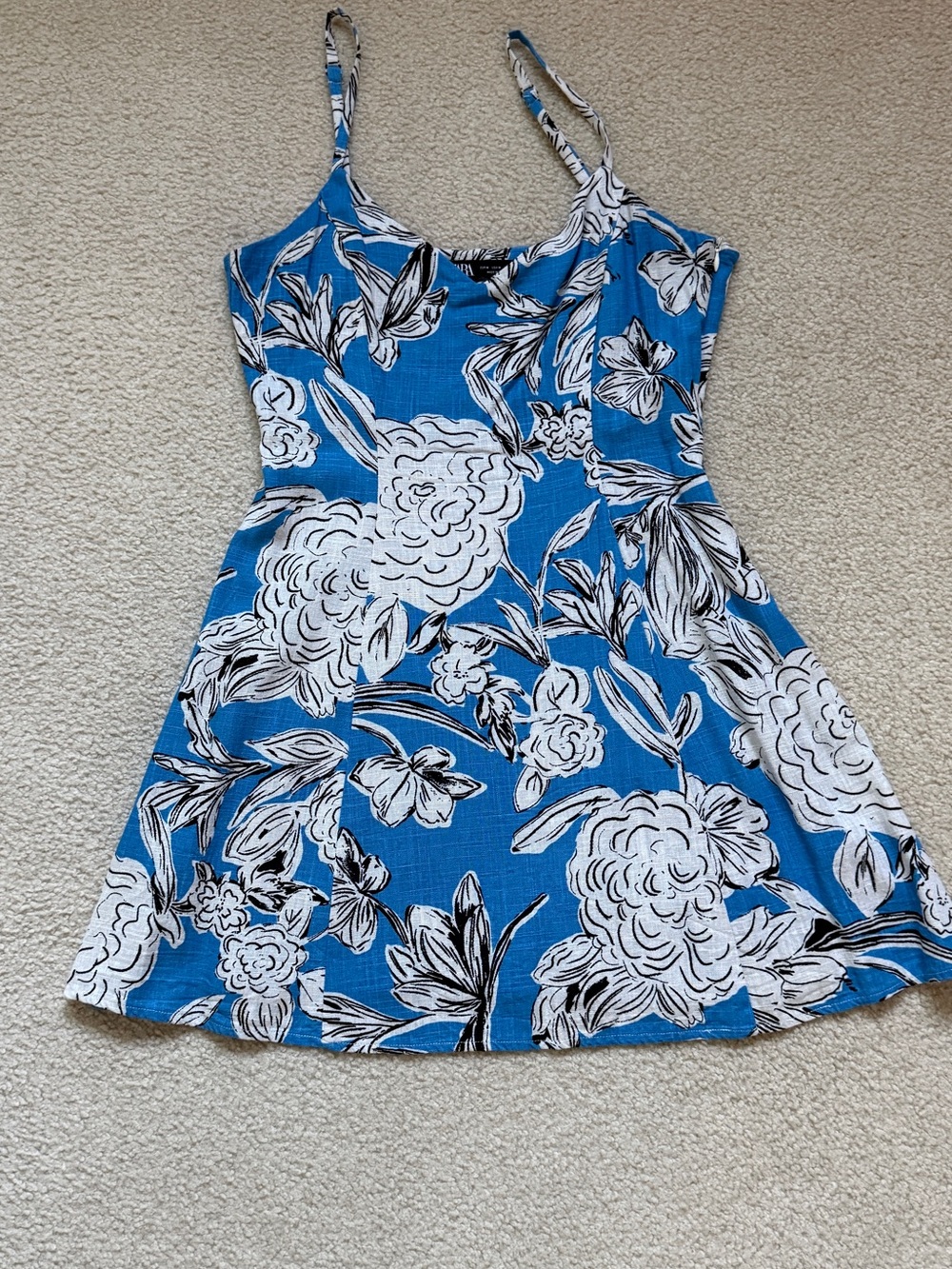 Zara Blue and White Floral Spaghetti Strap Dress